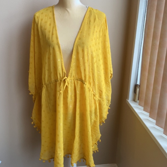 Club Z Collection Womens Mustard Yellow SWim Beach Cover up Plus Caftan - Picture 4 of 5